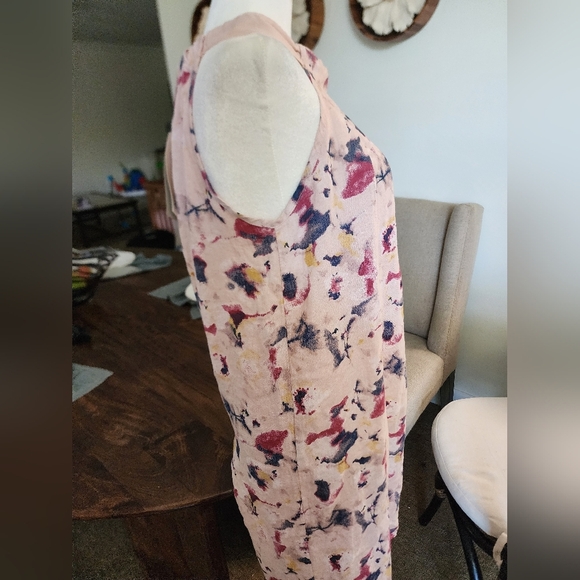 New! Pink Watercolor 100% Linen Trapeze Pullover Dress Colorful Summer MEDIUM - Picture 4 of 6